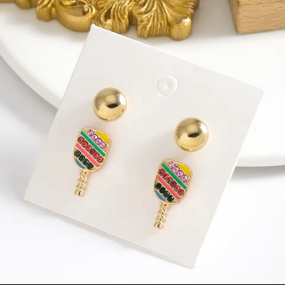 Pickleball Rhinestone Stud Earrings